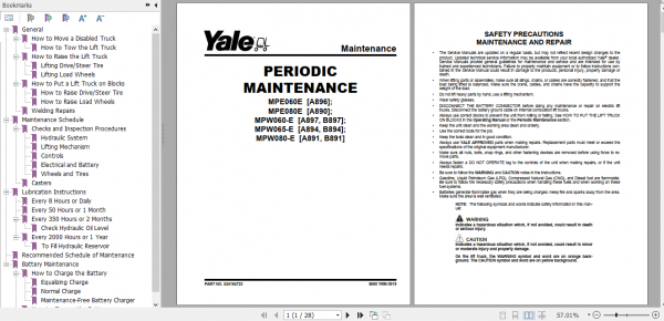 Yale Class 3 Electric Motor Hand Trucks A896 MPE060E Service Manual 1