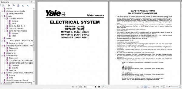 Yale Class 3 Electric Motor Hand Trucks A896 MPE060E Service Manual 2