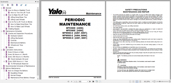 Yale Class 3 Electric Motor Hand Trucks A897 MPW060E Service Manual 1