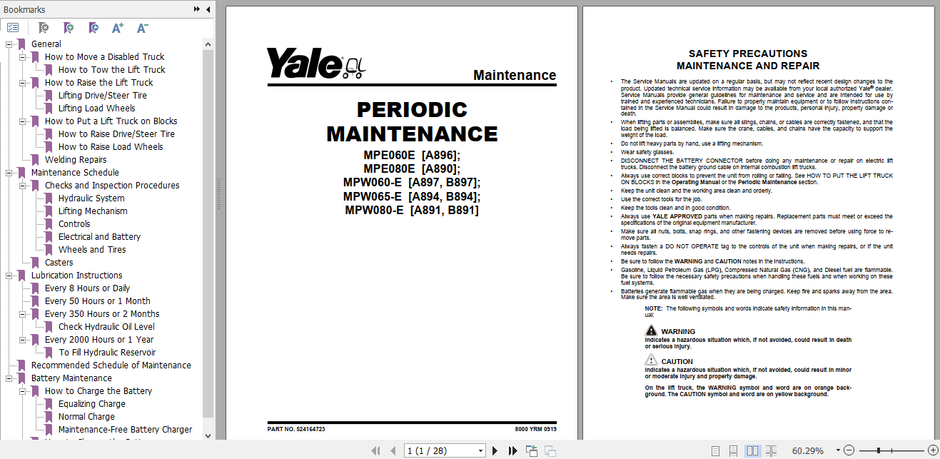 Yale Class 3 Electric Motor Hand Trucks A897 MPW060E Service Manual 1