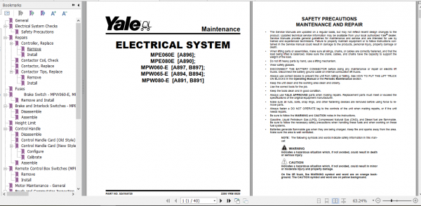 Yale Class 3 Electric Motor Hand Trucks A897 MPW060E Service Manual 2