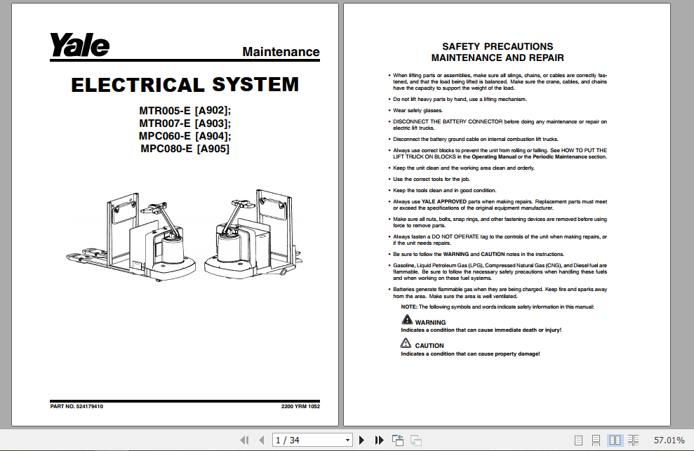 Yale Class 3 Electric Motor Hand Trucks A905 MPC080 E Service Manual 5