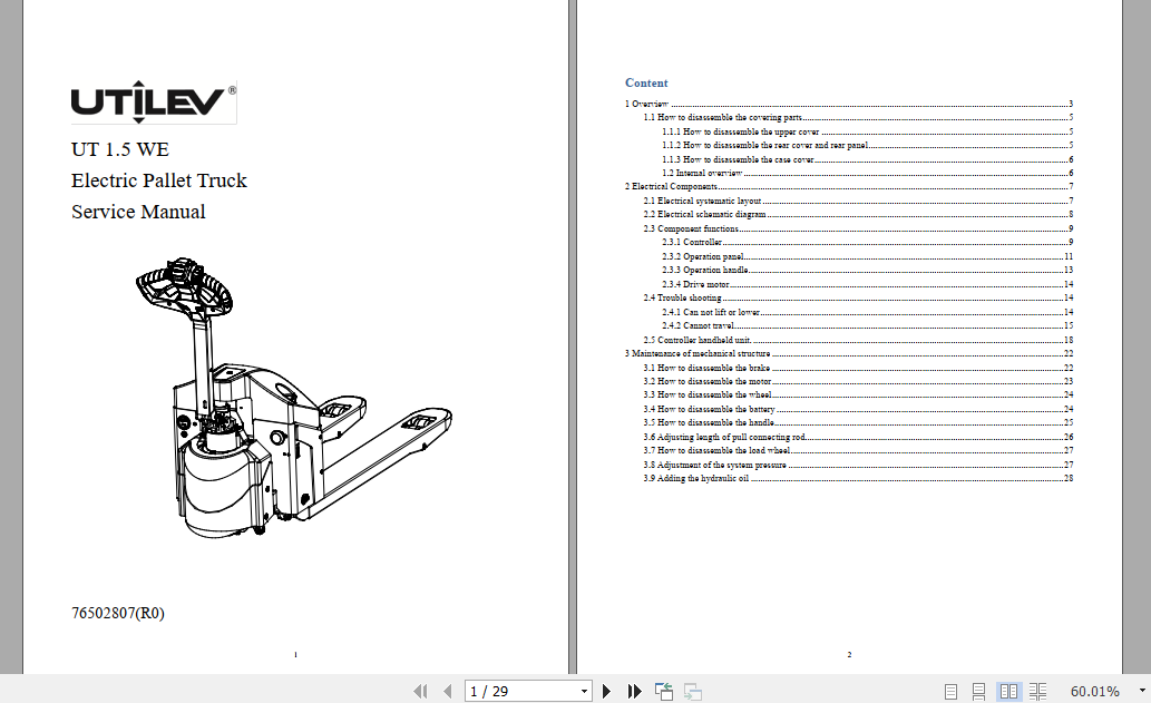Yale Class 3 Electric Motor Hand Trucks A956 UT15WE Operating Service Manual 1