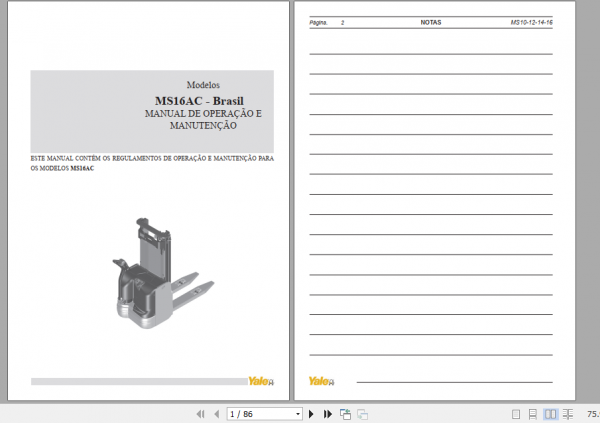 Yale Class 3 Electric Motor Hand Trucks A959 MS16 BR Operating Manual 1