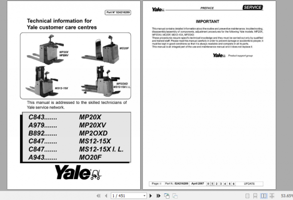Yale Class 3 Electric Motor Hand Trucks A979 MP20XV Service Manual 1