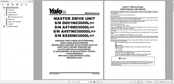 Yale Class 3 Electric Motor Hand Trucks B287 MPE060VG MPE080VG Service Manual 1