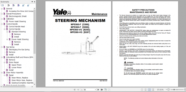 Yale Class 3 Electric Motor Hand Trucks B287 MPE060VG MPE080VG Service Manual 2