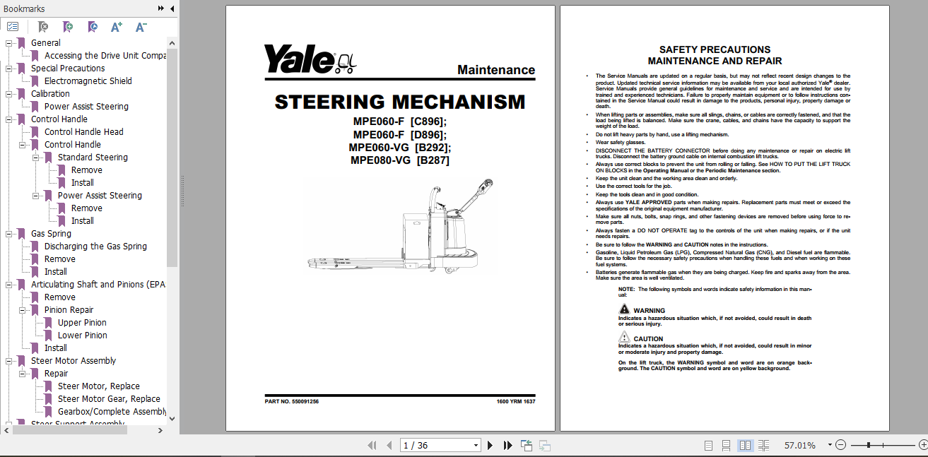 Yale Class 3 Electric Motor Hand Trucks B287 MPE060VG MPE080VG Service Manual 2