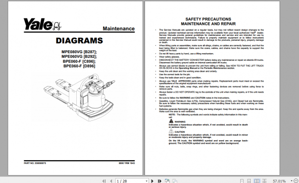 Yale Class 3 Electric Motor Hand Trucks B287 MPE060VG MPE080VG Service Manual 3