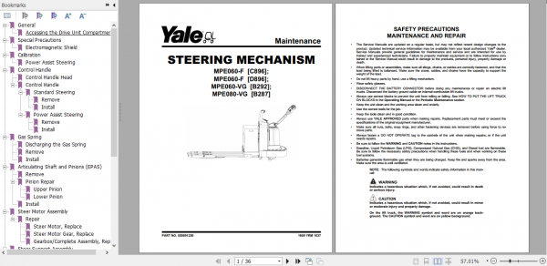 Yale Class 3 Electric Motor Hand Trucks B292 MPE060VG MPE080VG Service Manual 1