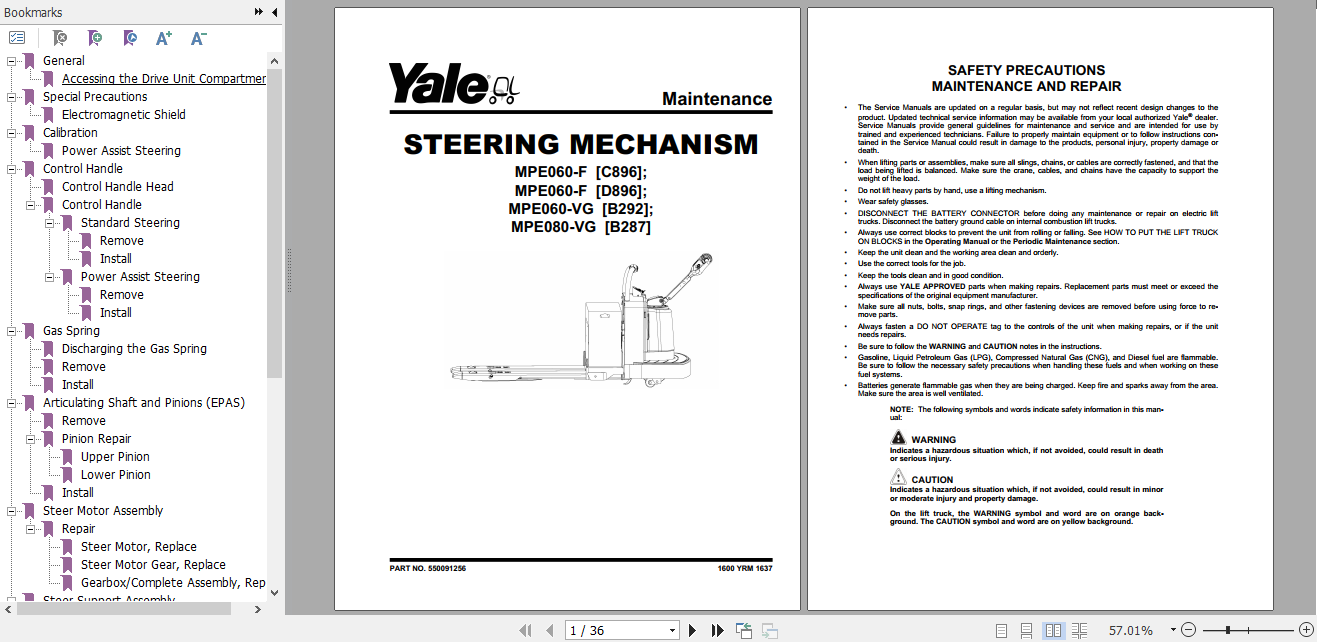 Yale Class 3 Electric Motor Hand Trucks B292 MPE060VG MPE080VG Service Manual 1