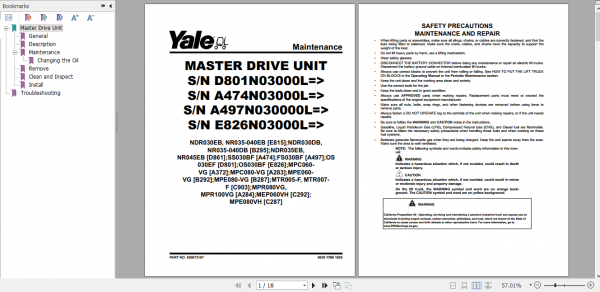 Yale Class 3 Electric Motor Hand Trucks B292 MPE060VG MPE080VG Service Manual 2
