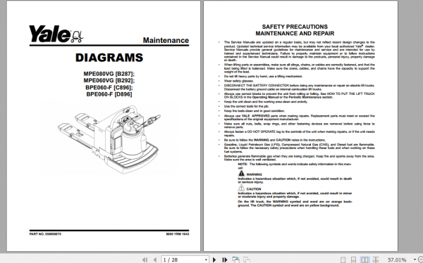 Yale Class 3 Electric Motor Hand Trucks B292 MPE060VG MPE080VG Service Manual 4