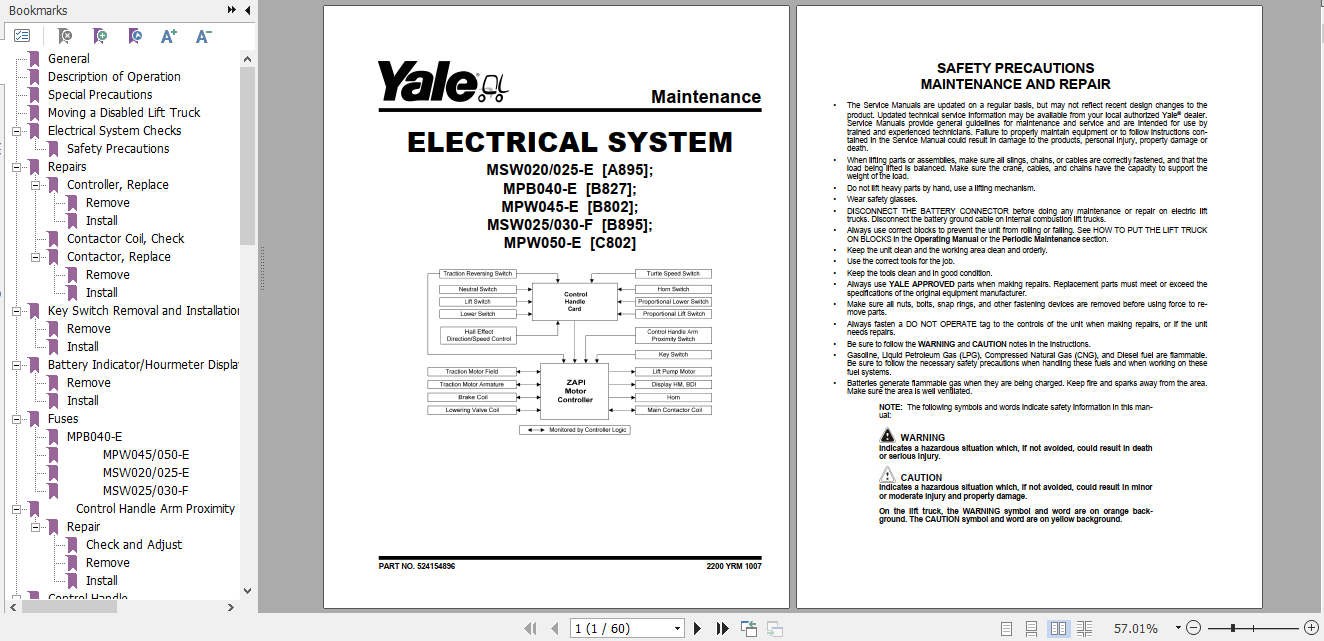 Yale Class 3 Electric Motor Hand Trucks B802 MPW045E Service Manual 1