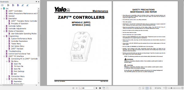 Yale Class 3 Electric Motor Hand Trucks B802 MPW045E Service Manual 2