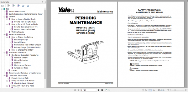 Yale Class 3 Electric Motor Hand Trucks B802 MPW045E Service Manual 5