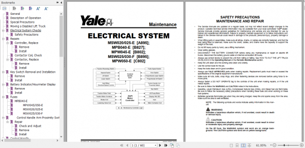 Yale Class 3 Electric Motor Hand Trucks B827 MPB040E Service Manual 1