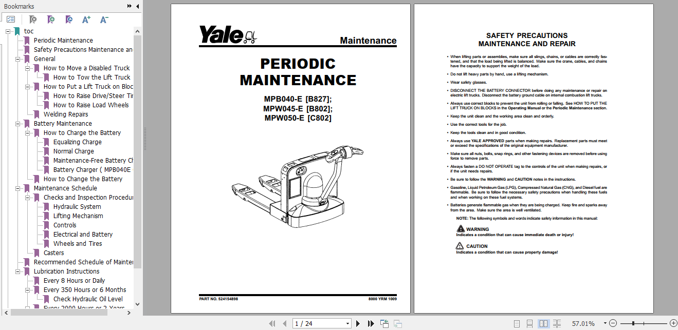 Yale Class 3 Electric Motor Hand Trucks B827 MPB040E Service Manual 2