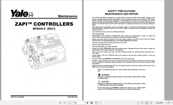 Yale Class 3 Electric Motor Hand Trucks B827 MPB040E Service Manual 4