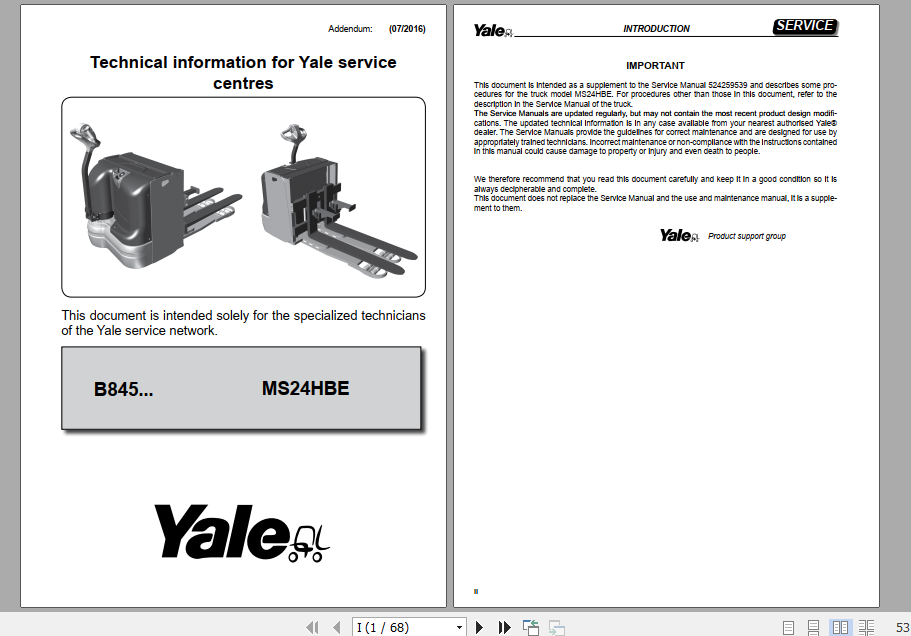 Yale Class 3 Electric Motor Hand Trucks B845 MS10E MS24HBE Service Manual 2