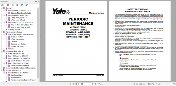 Yale Class 3 Electric Motor Hand Trucks B891 MPW080 Service Manual 1