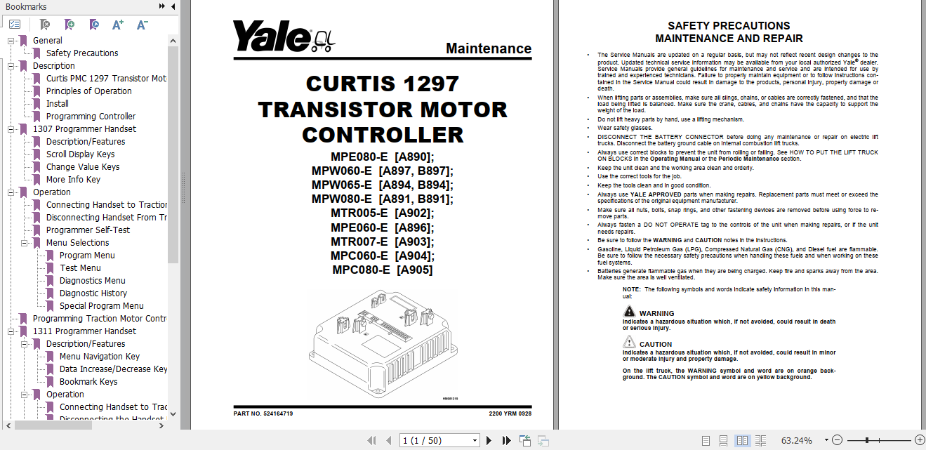 Yale Class 3 Electric Motor Hand Trucks B894 MPW064E Service Manual 1