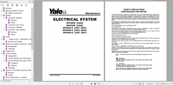 Yale Class 3 Electric Motor Hand Trucks B894 MPW064E Service Manual 5