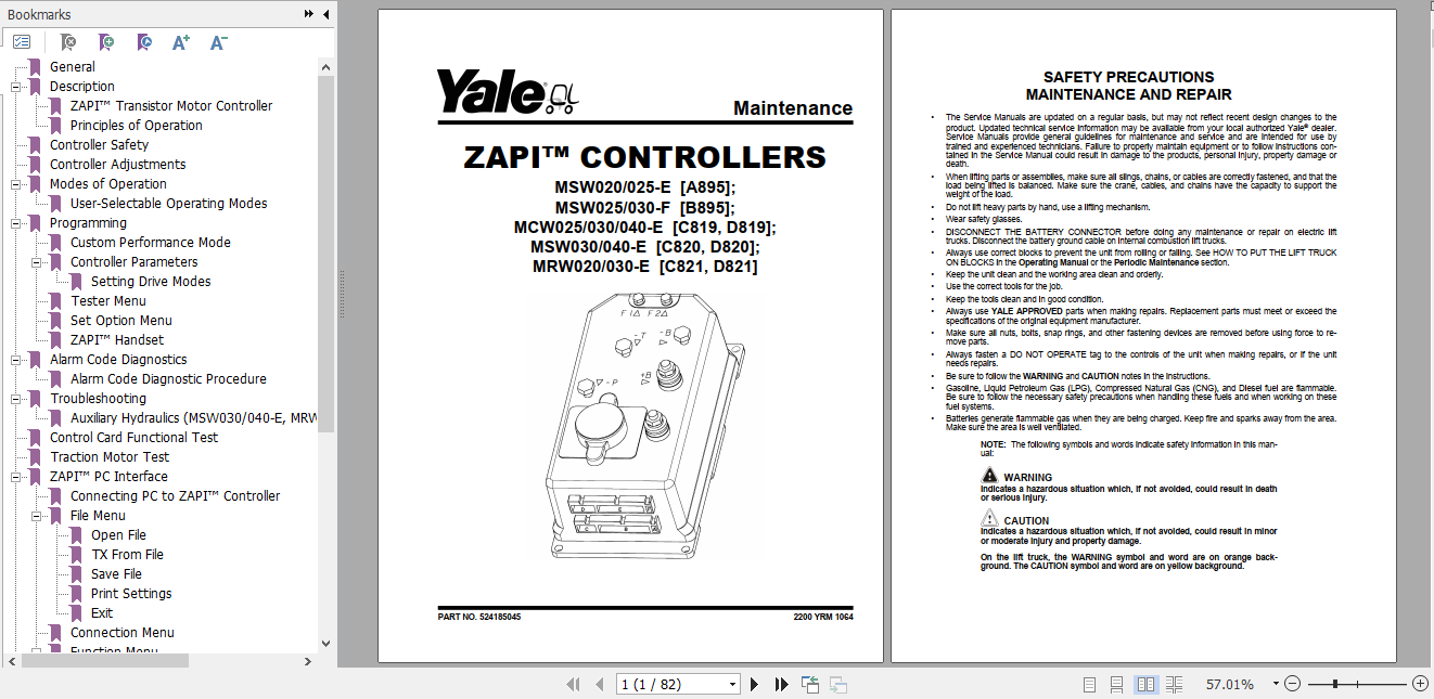 Yale Class 3 Electric Motor Hand Trucks B895 MSW025030 F Service Manual 1