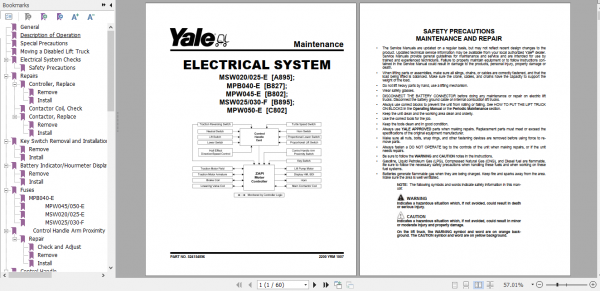 Yale Class 3 Electric Motor Hand Trucks B895 MSW025030 F Service Manual 2
