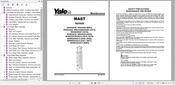 Yale Class 3 Electric Motor Hand Trucks B895 MSW025030 F Service Manual 5