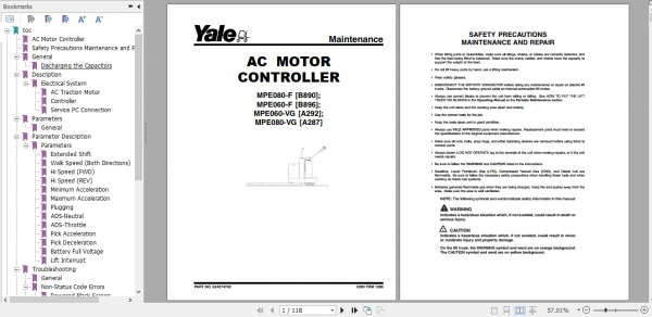 Yale Class 3 Electric Motor Hand Trucks B896 MPE060 F Service Manual 1