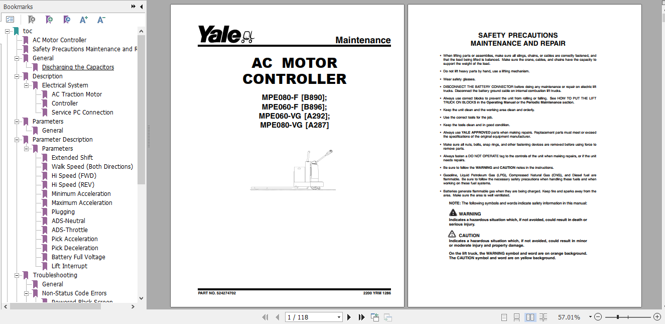 Yale Class 3 Electric Motor Hand Trucks B896 MPE060 F Service Manual 1