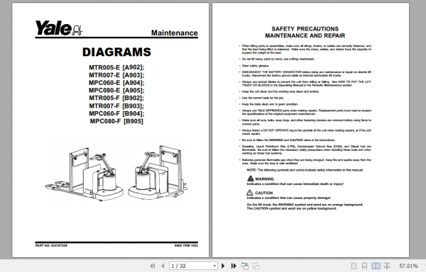 Yale Class 3 Electric Motor Hand Trucks B904 MPC060 F Service Manual 2
