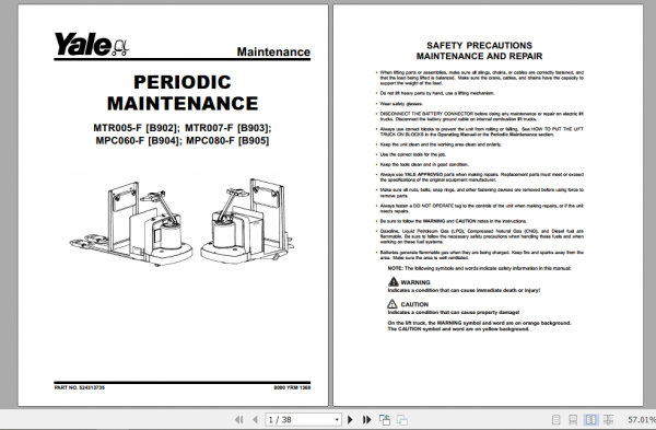 Yale Class 3 Electric Motor Hand Trucks B904 MPC060 F Service Manual 4