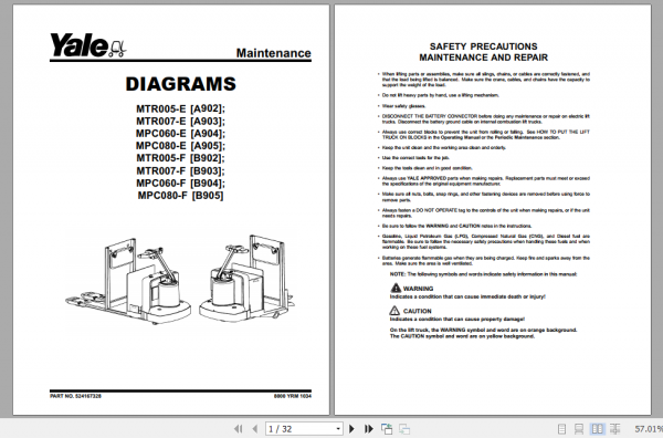 Yale Class 3 Electric Motor Hand Trucks B905 MPC080 F Service Manual 1