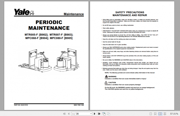 Yale Class 3 Electric Motor Hand Trucks B905 MPC080 F Service Manual 3