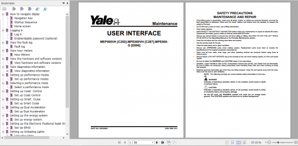 Yale Class 3 Electric Motor Hand Trucks C287 MPE060VH MVP080VH Service Manual 1