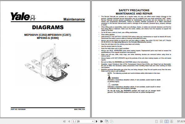 Yale Class 3 Electric Motor Hand Trucks C287 MPE060VH MVP080VH Service Manual 2
