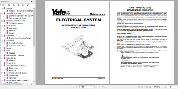 Yale Class 3 Electric Motor Hand Trucks C287 MPE060VH MVP080VH Service Manual 3
