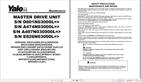 Yale Class 3 Electric Motor Hand Trucks C287 MPE060VH MVP080VH Service Manual 4