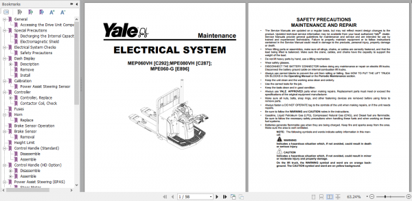 Yale Class 3 Electric Motor Hand Trucks C292 MPE060VH MVP080VH Service Manual 2
