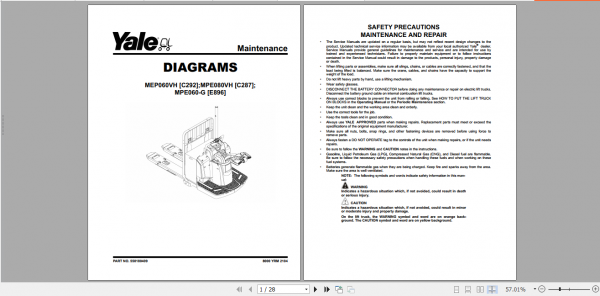 Yale Class 3 Electric Motor Hand Trucks C292 MPE060VH MVP080VH Service Manual 3