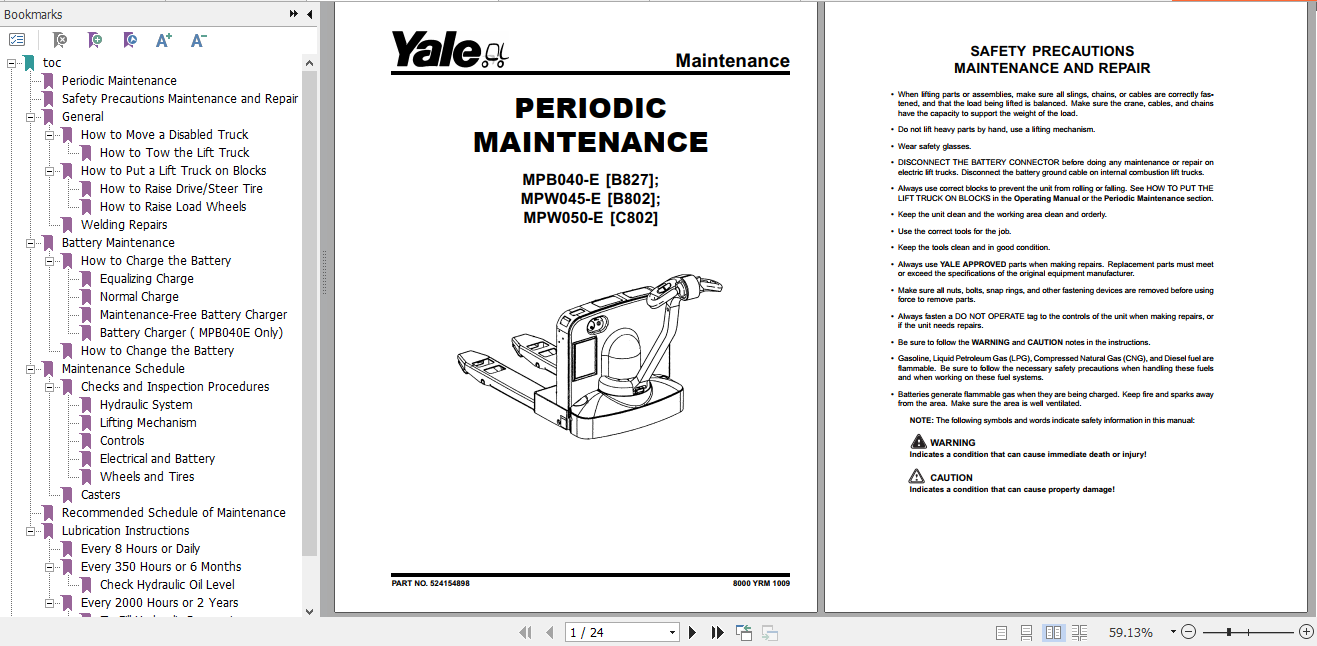 Yale Class 3 Electric Motor Hand Trucks C802 MPW050E Service Manual 2