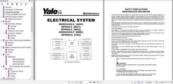 Yale Class 3 Electric Motor Hand Trucks C802 MPW050E Service Manual 4