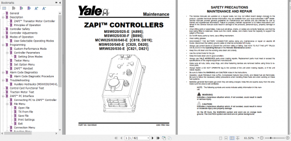 Yale Class 3 Electric Motor Hand Trucks C819 MCW025 030 040E Service Manual 1
