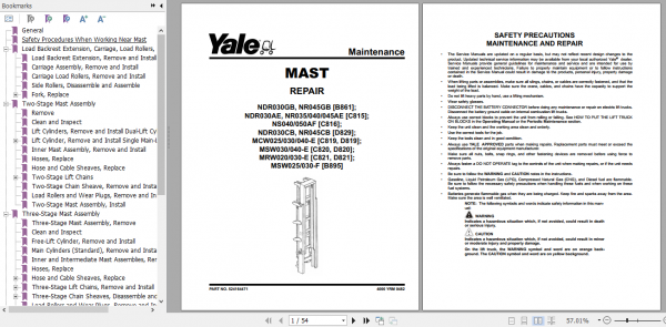 Yale Class 3 Electric Motor Hand Trucks C819 MCW025 030 040E Service Manual 3