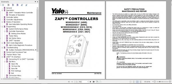 Yale Class 3 Electric Motor Hand Trucks C820 MSW030 040E Service Manual 1