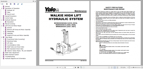 Yale Class 3 Electric Motor Hand Trucks C820 MSW030 040E Service Manual 4