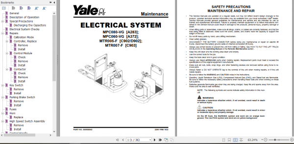 Yale Class 3 Electric Motor Hand Trucks C902 MTR005 F MTR007 F Service Manual 2