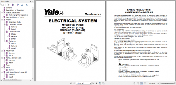 Yale Class 3 Electric Motor Hand Trucks C903 MTR005 F MTR007 F Service Manual 2